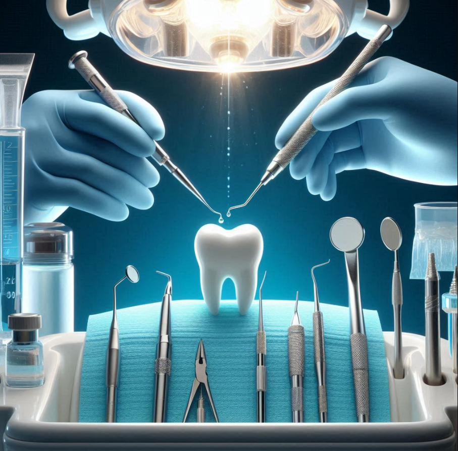 A dentist holds a tooth and tools, emphasizing sedation dentistry for patient comfort.