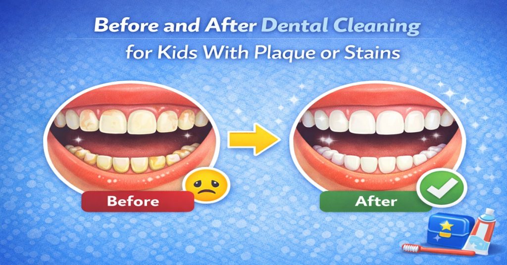 Before and After Dental Cleaning for Kids With Plaque or Stains